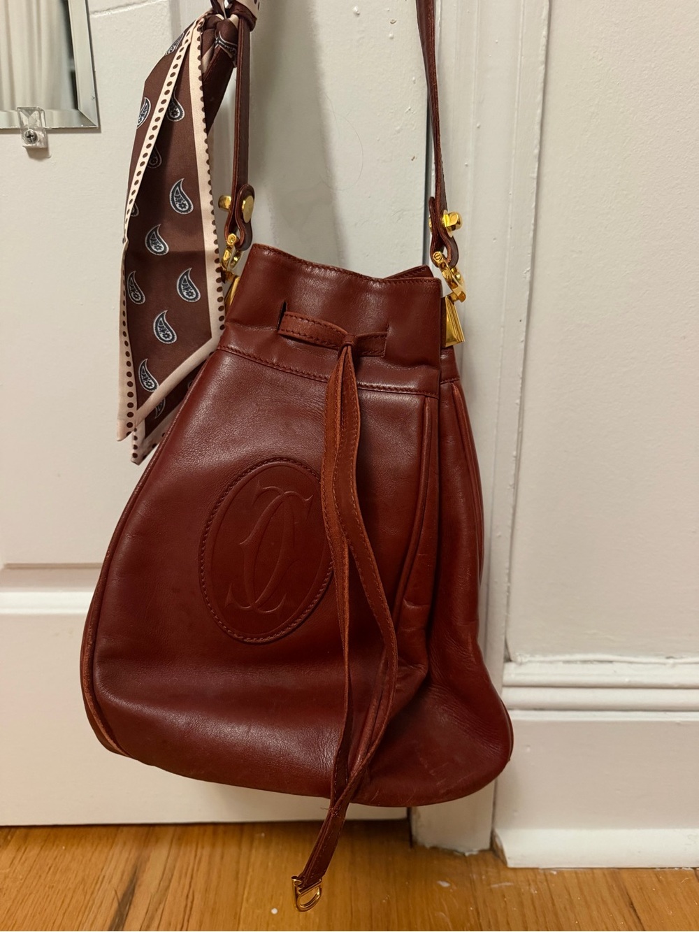 Cartier Brown Leather Drawstring Crossbody Bag - Picture 7 of 7